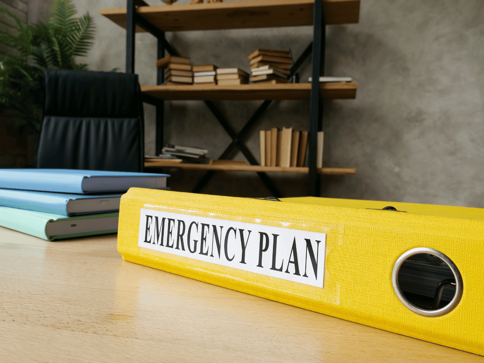 Folder with emergency plan on a desk